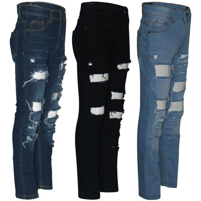 Boys Ripped Denim Jeans Comfortable Stretch Skinny Trousers Trendy Summer Pants