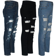 Boys Ripped Denim Jeans Comfortable Stretch Skinny Trousers Trendy Summer Pants