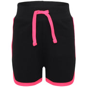 A2Z 4 Kids Black and Neon Pink Crop Top And Shorts Set Contrast Colour Short Sleeves T Shirt Summer Outfit 2 Piece Activewear Girls Age 5-13 years