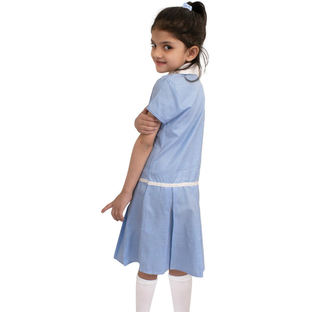 Kids Girls 2 Pack Uniform School Zip Up Gingham Dress With Matching Scrunchies - A2Z 4 Kids