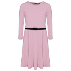 Girls Skater Dress Kids Party Fashion Dresses With Free Belt 3/4 Sleeves 7-13 Yr