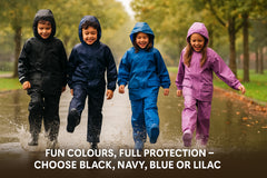 Kids Boys Girls Waterproof Hooded Rain Suit Jacket & Pants Set with Bag 3-14 Yrs