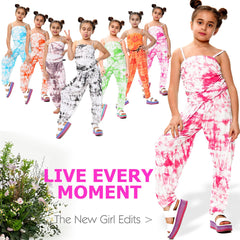Kids Girls Jumpsuit Tie Dye Print Trendy Fahsion Playsuit All In One Jumpsuits