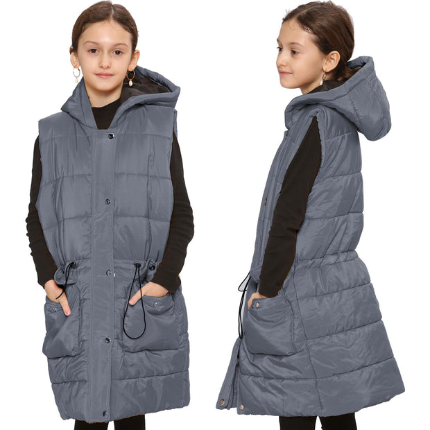 Kids Girls Fashion Oversized Gilet Long Line Jacket Long Sleeveless Coat 7-13 Yr