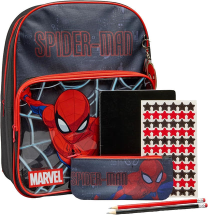 Marvel Spiderman School Backpack Set with Pencil Case Notebook Stickers Keyring