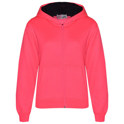 A2Z 4 Kids Plain Tracksuit Neon Pink And Black Contrast Fleece Hoodie with Joggers Jogging Sweatpants Pants Sports Activewear Outfit Set Childrens Girls New Age 5-13 Years