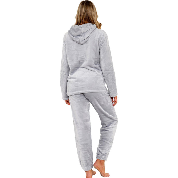 A2Z Womens Pyjamas Soft Warm Fleece Twosie Adults Hooded Long Sleeves Pyjamas 2 Piece Gift Set Size S-2XL