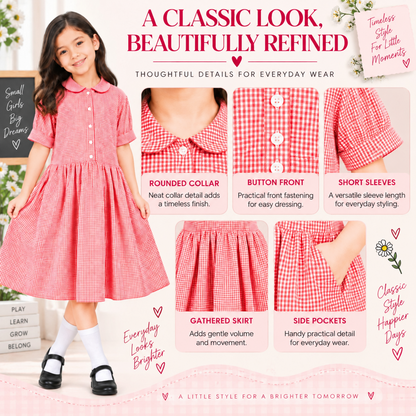 Girls School Gingham Dress Pack Of 2 Check Print Front Button Closure Dresses