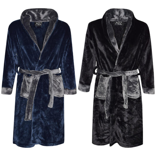 A2Z Mens Ultra Soft Luxury Fleece Dressing Gown Warm Cozy Loungewear Adult Robe