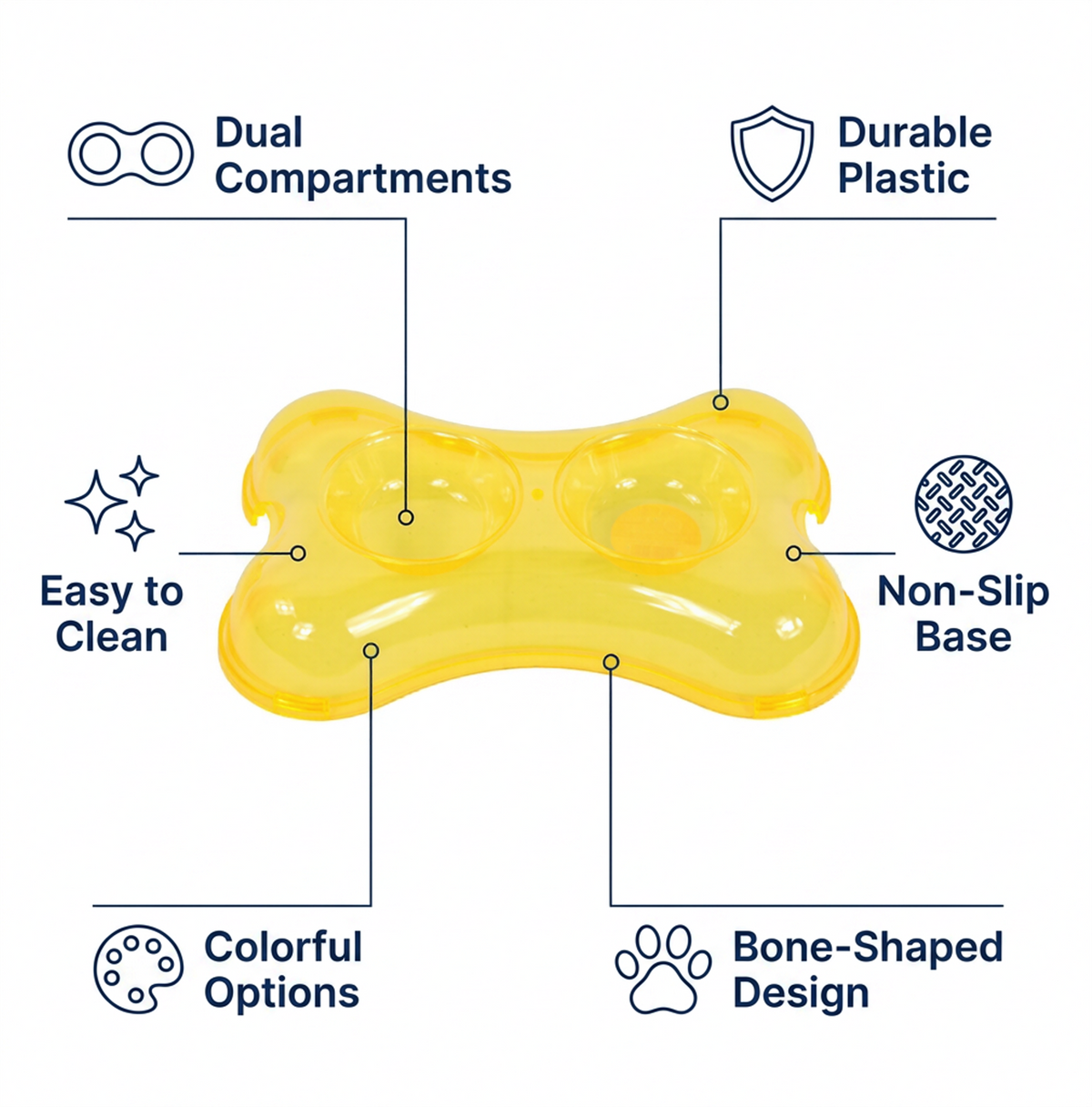 A2Z Double Pet Bowl Bone Shape Food Water Dish Twin Feeder for Cats Dogs Pack 3