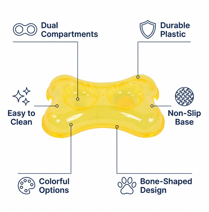 A2Z Double Pet Bowl Bone Shape Food Water Dish Twin Feeder for Cats Dogs Pack 3