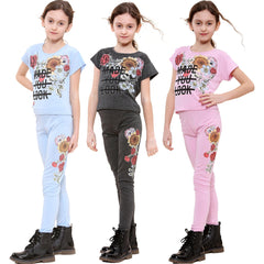 Girls Top Kids Short sleeves Made You Look Print Crop Top & Legging Set 5-13 Yrs