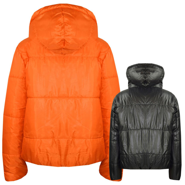 Girls Jackets Kids Reversible Cropped Hooded Padded Puffer Jacket Coat 5-13 Year