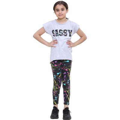 A2Z 4 Kids Girls Top Kids Sassy Print Trendy Grey T Shirt Tops & Fashion Legging Set Age 5-6, 7-8, 9-10, 11-12 & 13 Years