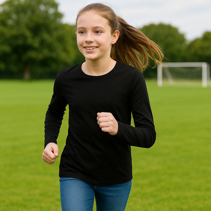 A2Z 4 Kids Girls Plain Long Sleeve T Shirt Soft Feel PE School Activewear Shirts