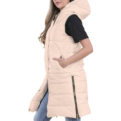 Ladies Adults Sleeveless Gilet Oversized Hooded Quilted Padded Coat Jacket