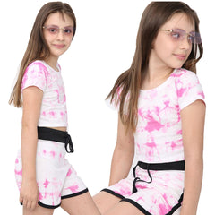 Kids Tie Dye Crop Top & Shorts Set Active Wear Summer Girls Boys Age 5-13 years