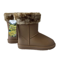Kids Girls Ladies Warm Rain Boots with Faux Fur Lining Waterproof PVC Mummy Boot