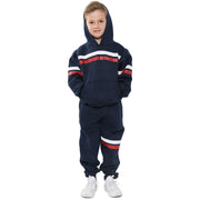 A2Z 4 Kids Girls Boys Tracksuit Designer's Plain Navy Contrast With Red & White Stripes Fleece Hooded Hoodie Top Bottom Workout Running Jogging Suit Gymwear Joggers Age 5 6 7 8 9 10 11 12 13 Years