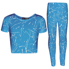 Girls Top Kids Splash Print Stylish Crop Top & Fashion Legging Set Age 7-13 Year