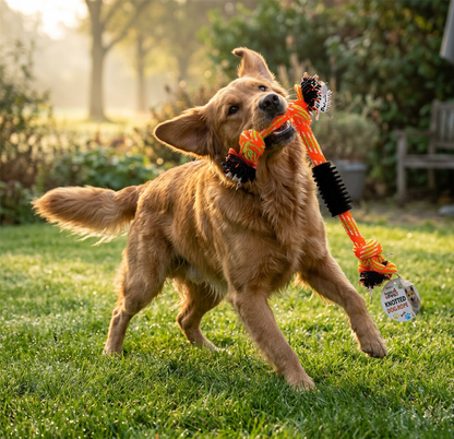 A2Z Knotted Dog Rope Chew Toy With Rubber Grip For Tug And Fetch Play