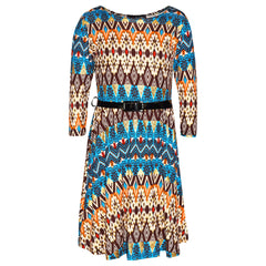 Kids Girls Skater Dress Aztec Foil Print Trendy Fashion Midi Dresses 7-13 Years