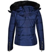 A2Z 4 Kids Quilted Puffer Coat Padded Puffer Jacket Navy Faux Fur Collar Detachable Hood New Winter Fashion For Girls Age 3-13 Years