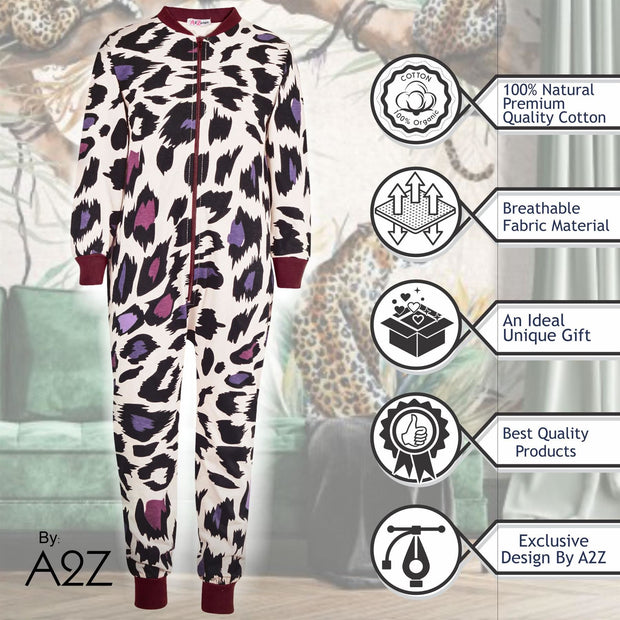 A2Z Onesie One Piece Kids Pyjamas Sleepsuit White Leopard Print Girls Outfit - A2Z 4 Kids