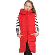 A2Z Kids Girls Down Vest Fashion Oversized Red Hooded Quilted Gilet Padded Long Line Vest Jacket Long Sleeveless Coat Urban Winter Wear