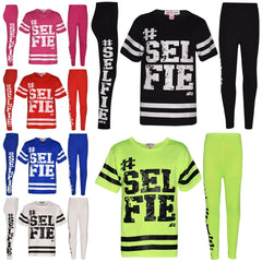 Girls Top Kids Designer's #Selfie Fashion T Shirt Top & Legging Set 7-13 Years