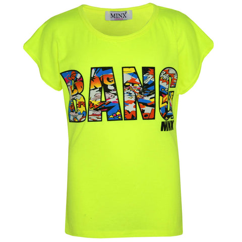 Kids Girls BANG Printed Comic Book Print Fashion Trendy Top New Age 7-13 Years
