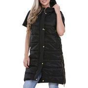 A2Z Ladies Adults Sleeveless Gilet Oversized Hooded Black Quilted Gilet Padded Long Line Vest Jacket Sleeveless Coat Urban Winter Wear