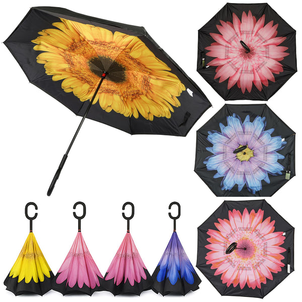 A2Z Women's Dual Layer Inverted Umbrella Reverse Open Folding Umbrella C Handle