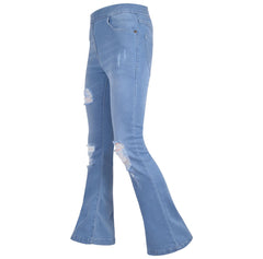 Kids Girls Denim Jeans Comfort Stretchy Flared Bell Bottom Ripped Fashion Pants