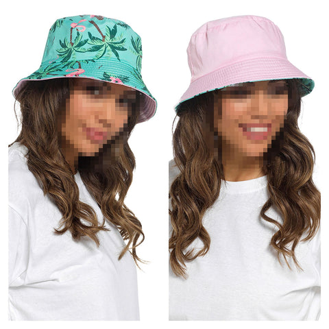 Womens Reversible Bucket Hat Summer Foldable Sun Hat UV Protection For Camping
