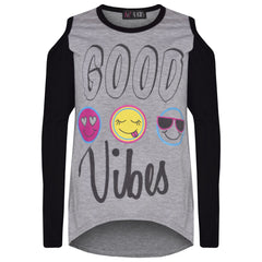 Girls Top Kids Good Vibes & Emojis Print T Shirt Tops & Jegging Set 7-13 Years