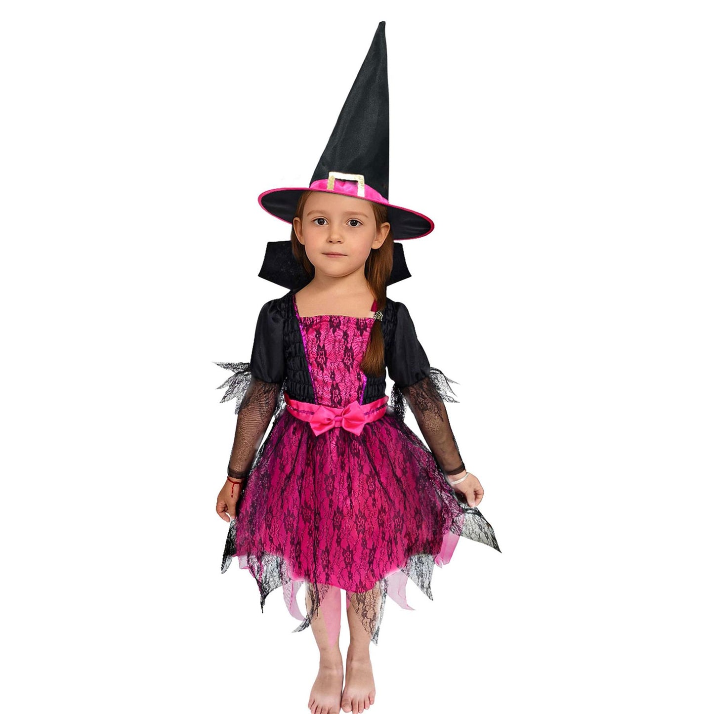 A2Z 4 Kids Girls Halloween Witch Costume Dress with Hat Lace Fancy School Outfit