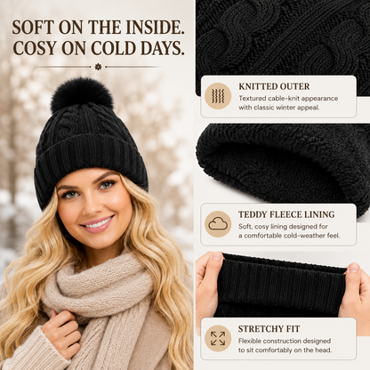 A2Z Ladies Hats Cable Chunky Bobble Knit Pom Pom Winter Warm Cozy Women Caps
