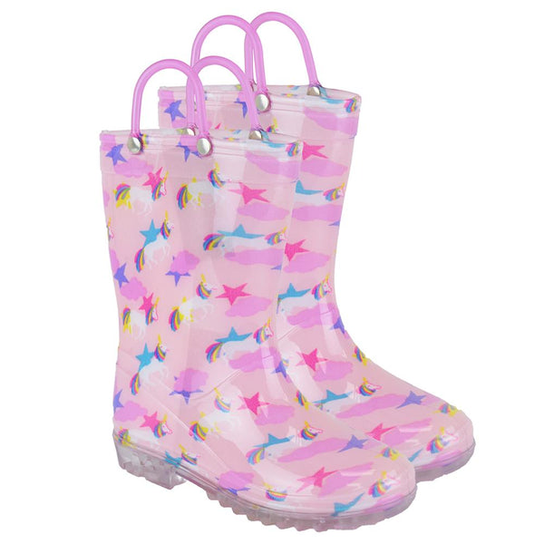 Kids Girls Rain Boot Anti-Skid Waterproof Rubber Wellies Carry Handles Snow Boot