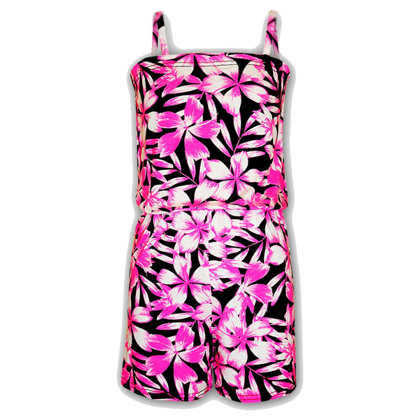 Kids Girls Neon Pink Floral Print Midi Dress Crop Top Legging Playsuit Age 7-13