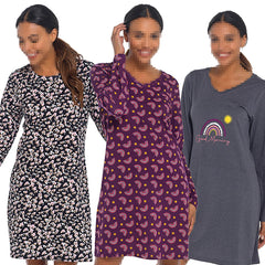 A2Z Ladies Long Sleeves Nightie Cotton Jersey Sleepwear Comfortable Nightshirts
