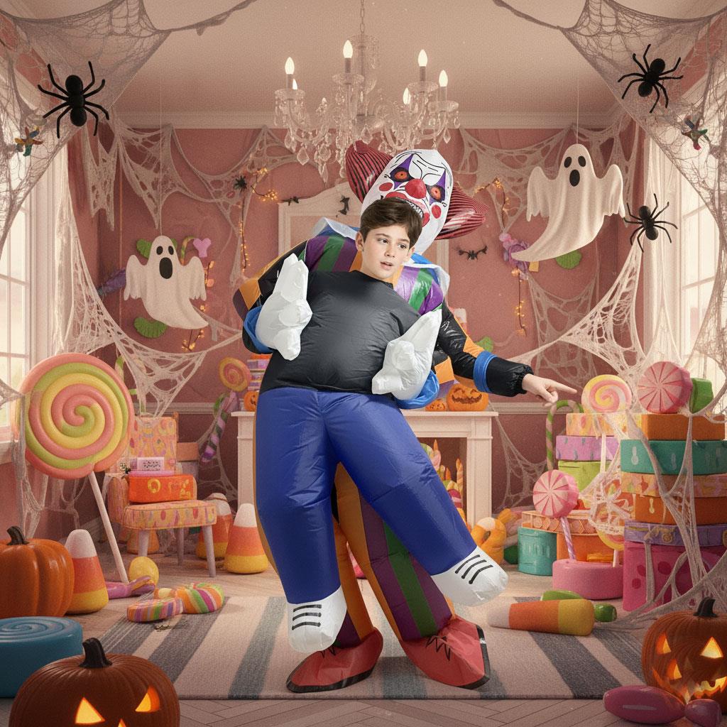 Kids Inflatable Clown Costume Fancy Dress Multicolour Blow Up Halloween Costume
