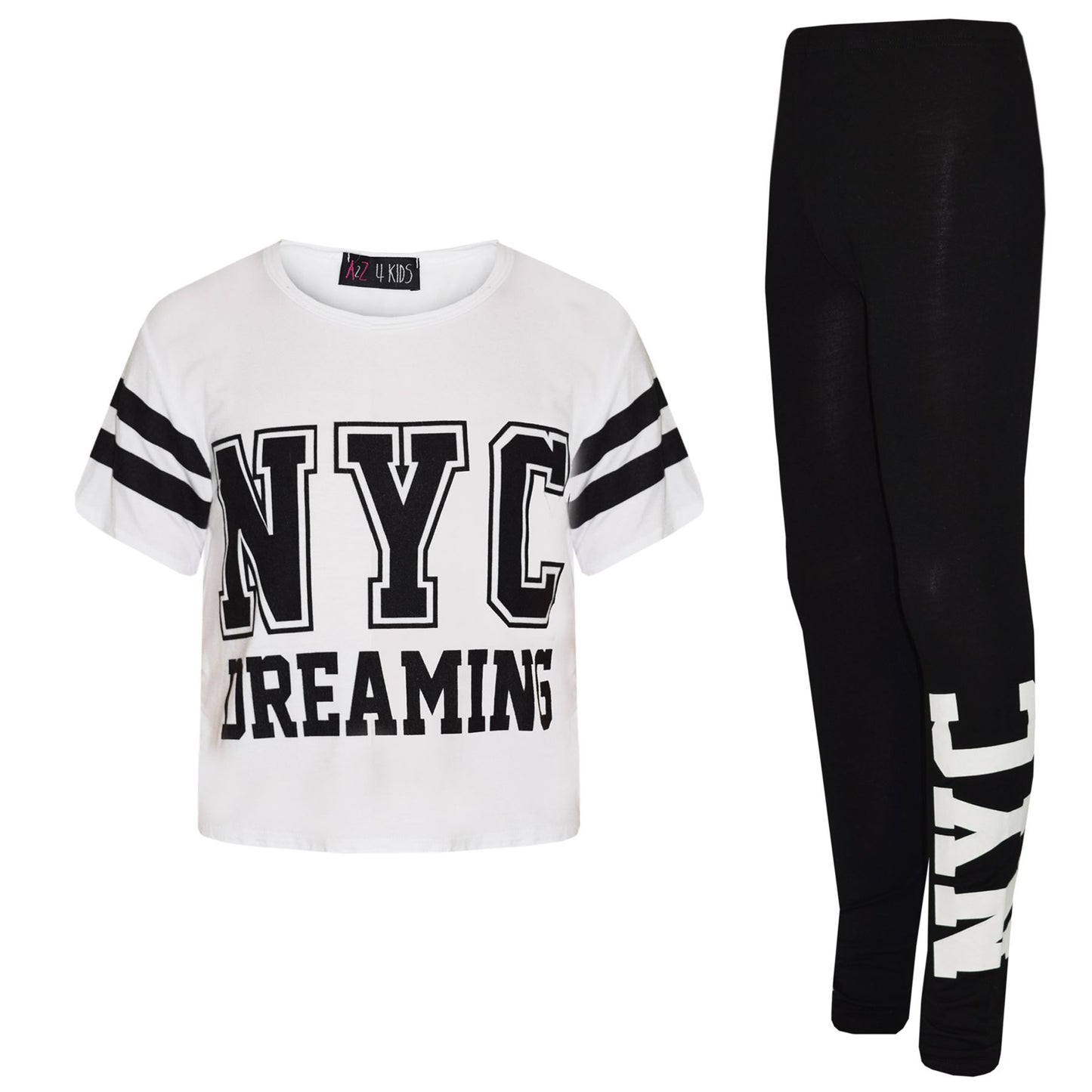 Girls Tops Kids Designer NYC Dreaming Trendy Crop & Fashion Legging Set 7-13 Yrs