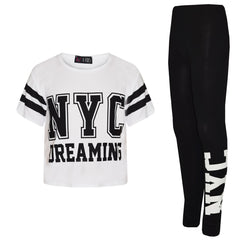 Girls Tops Kids Designer NYC Dreaming Trendy Crop & Fashion Legging Set 7-13 Yrs