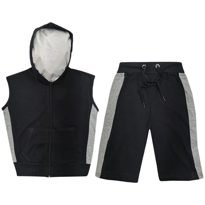 A2Z 4 Kids Girls Boys Hooded Zipper Top Shorts Set Sleeveless Summer Outfit