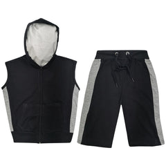A2Z 4 Kids Girls Boys Hooded Zipper Top Shorts Set Sleeveless Summer Outfit