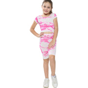 A2Z 4 Kids Tie Dye Pink Crop Top & Cycling Shorts Set Short Sleeves T Shirt Summer Outfit 2 Piece Activewear Girls Boys Age 5-13 years