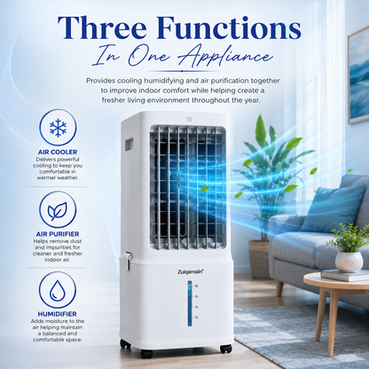 Portable White Air Cooler with Remote Control 3 Speed Settings 80W Easy to Move