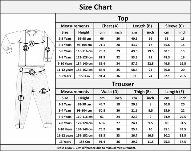 Kids Girls Boys Pyjamas Game Time Contrast Top Bottom 2 Piece PJS Sleepwear Set