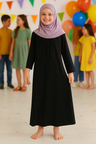 Kids Girls Plain Abaya Modest Muslim Prayer Dress Islamic Jilbab Robe Burkha